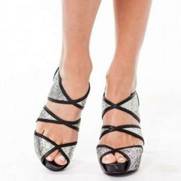 NWOT Pour La Victorie Glitter & Leather Heels - Picture 3 of 13